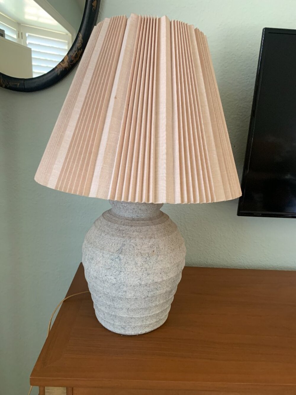 Textured Ceramic Plaster Table Lamp w/ Pleated Linen Shade